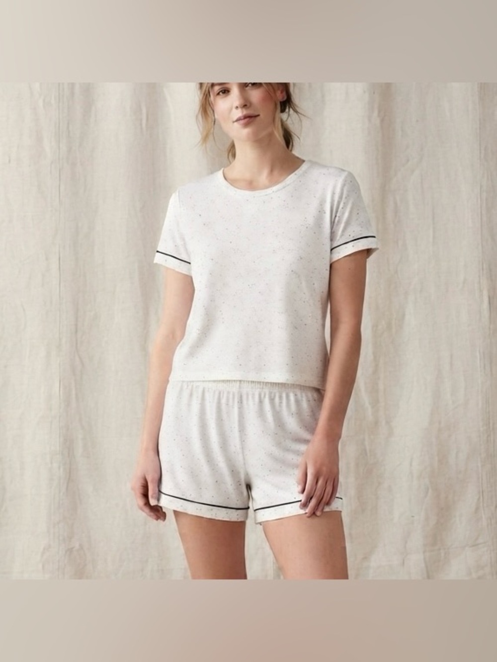 Celestial Dreams Pajama Set White Multicolor Fleck Shorts Tee Size M